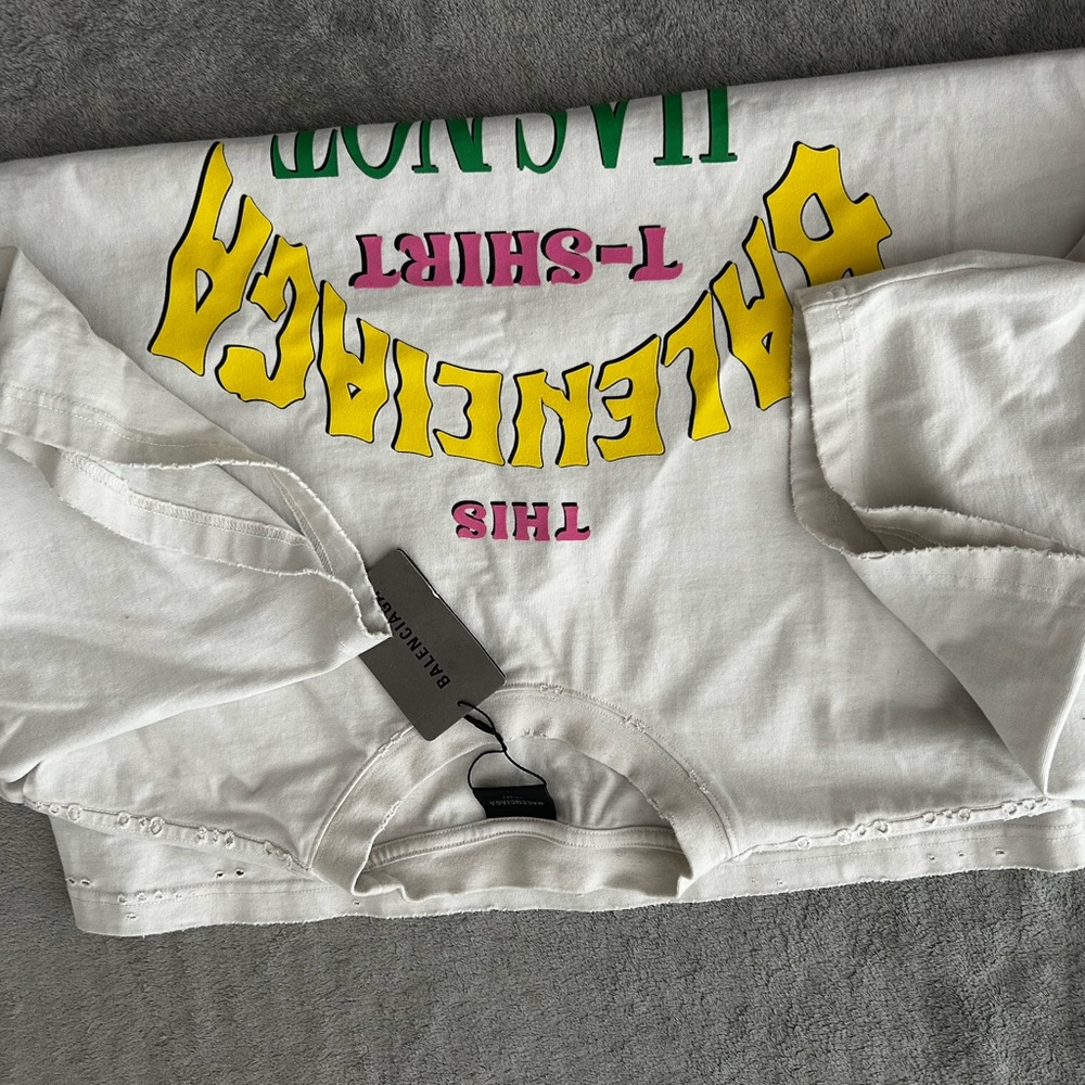 Balenciaga White Tee with Yellow and Pink Print Brand New